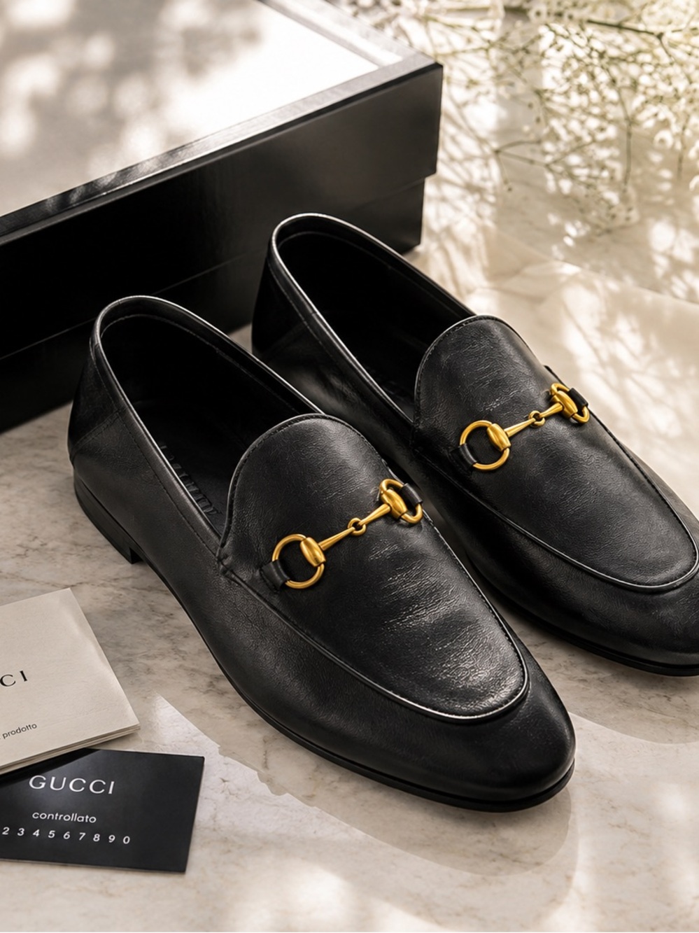 Auth Gucci Horsebit Loafers Black Leather Foldable Heel Italy Women’s Sz 9.5